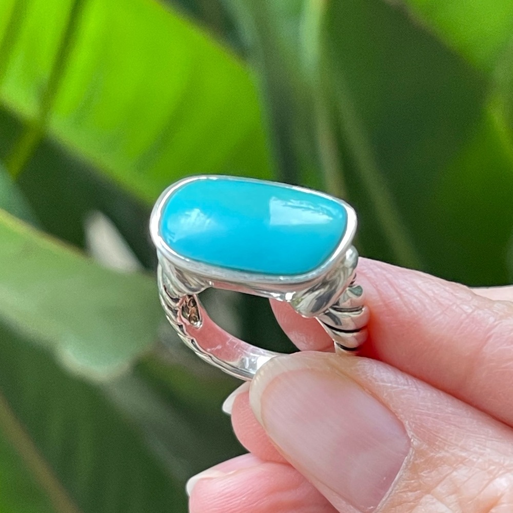 Large Turquoise Solid Sterling Silver Size 6.0 Ri… - image 8